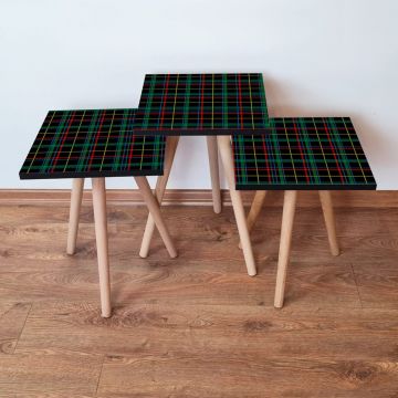 Set masute 3 piese, Leona, 3Shp367, Negru / Roșu / Verde / Galben