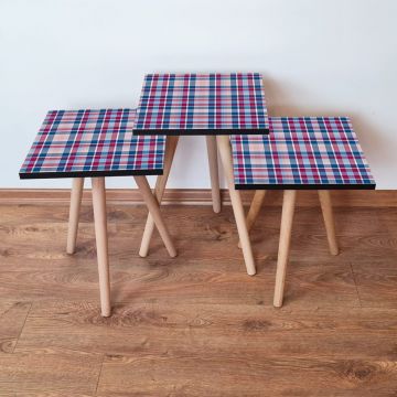 Set masute 3 piese, Leona, 3Shp368, Fuchsia / Albastru / Roz