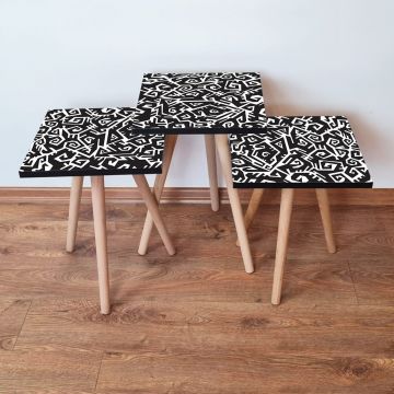 Set masute 3 piese, Leona, 3Shp377, Alb/Negru