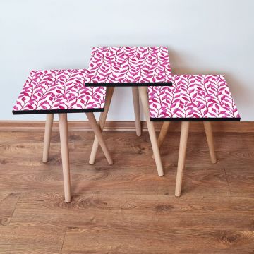Set masute 3 piese, Leona, 3Shp378, Fucsia/Alb