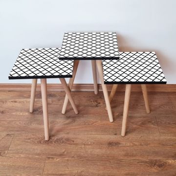 Set masute 3 piese, Leona, 3Shp393, Alb/Negru