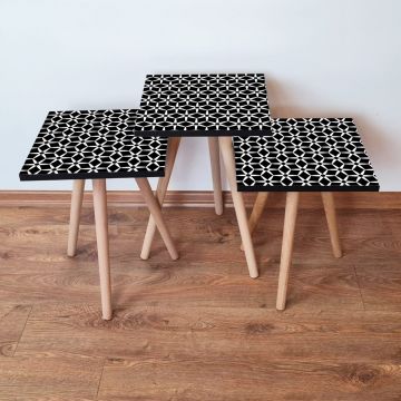 Set masute 3 piese, Leona, 3Shp395, Alb/Negru