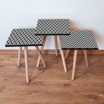 Set masute 3 piese, Leona, 3Shp396, Alb/Negru