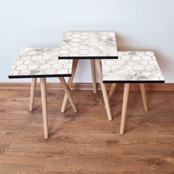 Set masute 3 piese, Leona, 3Shp397, Alb / Maro