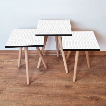 Set masute 3 piese, Leona, 3Shp399, Alb/Gri