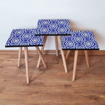 Set masute 3 piese, Leona, 3Shp45, Bleumarin/Alb