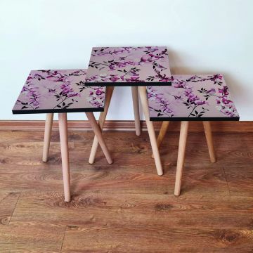 Set masute 3 piese, Leona, 3Shp61, Roz/Negru