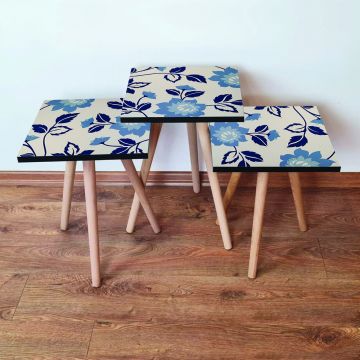 Set masute 3 piese, Leona, 3Shp62, Bej / Bleumarin / Albastru
