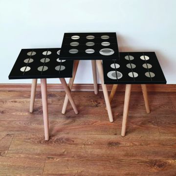 Set masute 3 piese, Leona, 3Shp66, Negru / Gri / Bej