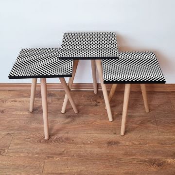 Set masute 3 piese, Leona, 3Shp8, Alb/Negru