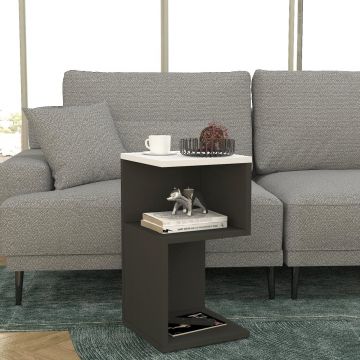 Masă de cafea UnicUtil cu rafturi pe trei niveluri in model S, Gri Antracit, Alb Stanga 30 x 30 x 55cm