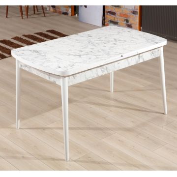 Masa extensibila, Beckley, Carrara, 132x79x76 cm, PAL, Alb/Gri