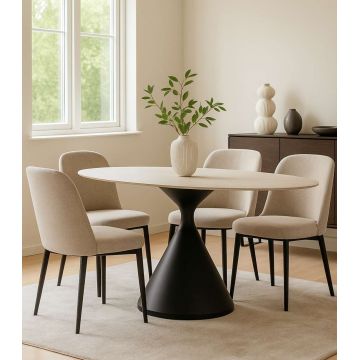 Masa dining Space, Mauro Ferretti, 180x90x73 cm, MDF/fier, crem/negru