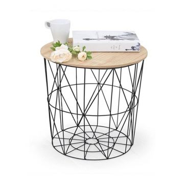 Măsuță cafea Mariffa, design minimalist și finisaj elegant, PAL melaminat, 42x42x41 cm, stejar/negru