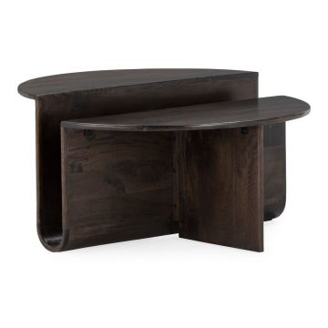 Măsuță de cafea maro închis rotundă din lemn de mango ø 80 cm Divya – MOME