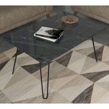 Masuta Cafea cu Picioare Metalice, UnicUtil, 90 x 46.8 x 60 cm, Negru