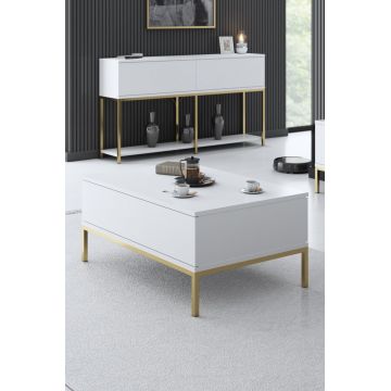 Masuta de cafea, Bexley, Lord, 90x40x60 cm, PAL, Alb/Auriu