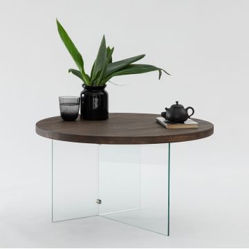 Masuta de cafea, Neostill, Serenity, 70x40 cm, Sticla temperata, Transparent/Nuc