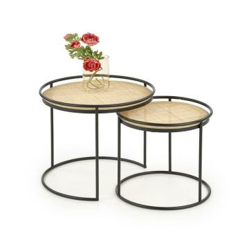 Set 2 măsuțe cafea Manado, design modern, MDF, 51x42 cm, natur