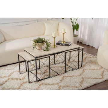 Set masuta de cafea, Kalune Design, Defne, Travertin / Negru ieftina