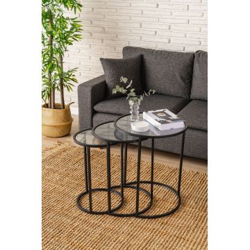 Set masute 3 piese, Caliente, Alya, Negru/Transparent ieftina