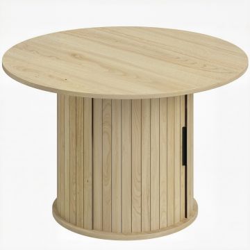 HOMCOM Masă de cafea rotundă, masă pentru living cu depozitare, ușă glisantă cu lamele, 2 rafturi, efect lemn natural | Aosom Romania