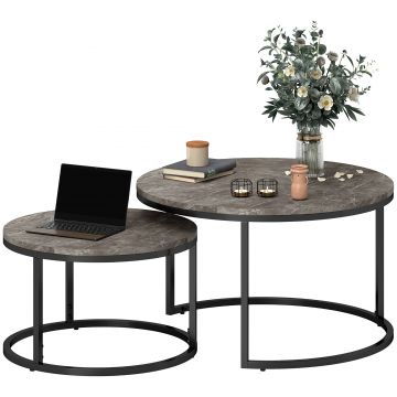 HOMCOM Set de 2 mese laterale înglobabile design industrial cu blaturi imitație de ciment și picioare metalice gri | Aosom Romania