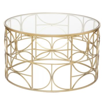 Masa cafea Atmosphera Artifice rotunda, sticla si metal, 71x41 cm, auriu