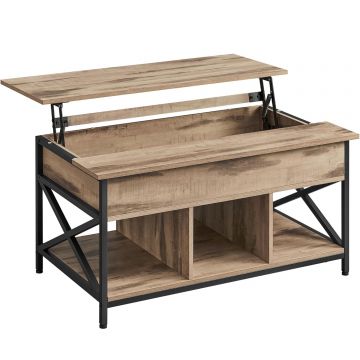 Masa de cafea cu inaltime reglabila, spatiu de depozitare ascuns, 60x100x(48-62) cm, gri stejar