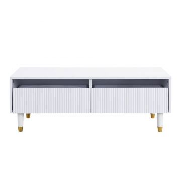 Masă de cafea cu LED, 2 sertare și iluminare LED, 110x50x40 cm, Alb