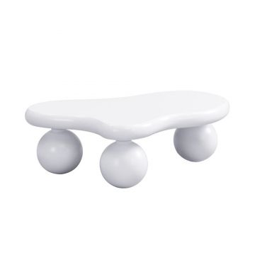 Masă de cafea în stil de nor, cu iluminare LED și design cu picioare rotunde, 95x62,5x32 cm, Alb