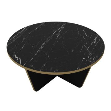 Masă de cafea, Marble Elegance, UnicUtil, 75 x 75 x 35 cm, Negru-Auriu, UUMC17