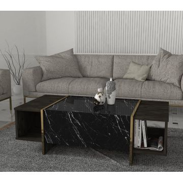 MASA DE CAFEA, Marble Luxe, UnicUtil, 120 x 60 x 37.3 cm, Negru și Auriu, UUMC24