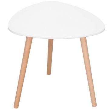 Masa de cafea, ovala, diametru 50 cm, inaltime 48 cm, Blat MDF, Picioare lemn, Alb