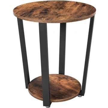 Masa de cafea rotunda cu cadru de otel, stil industrial, 50x57cm, maro rustic si negru