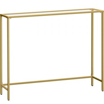 Masa de intrare, blat din sticla securizata, cadru metalic, 20x100x80 cm, auriu