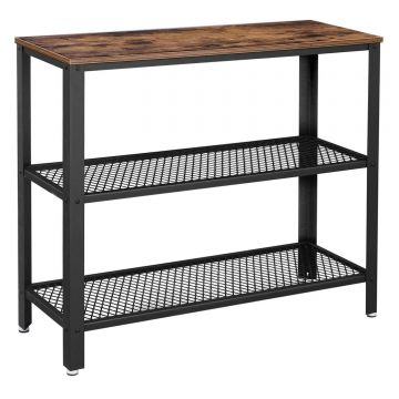 Masa de intrare, cadru metalic cu 3 polite din MDF, 35x102x80cm, maro rustic si negru