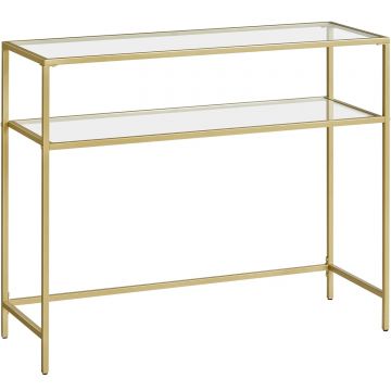 Masa de intrare, pe 2 nivele, blat din sticla securizata, cadru metalic, 35x100x80cm, auriu