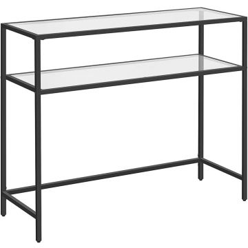 Masa de intrare, pe 2 nivele, blat din sticla securizata, cadru metalic, 35x100x80cm, negru