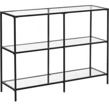 Masa de intrare, pe 3 nivele, blat din sticla securizata, cadru metalic, 30x100x73cm, negru