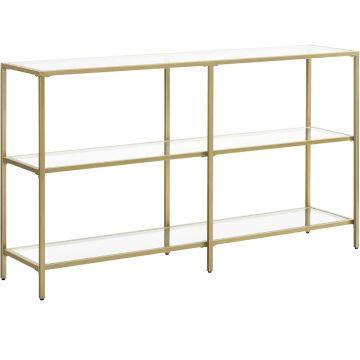 Masa de intrare, pe 3 nivele, blat din sticla securizata, cadru metalic, 30x130x73cm, auriu