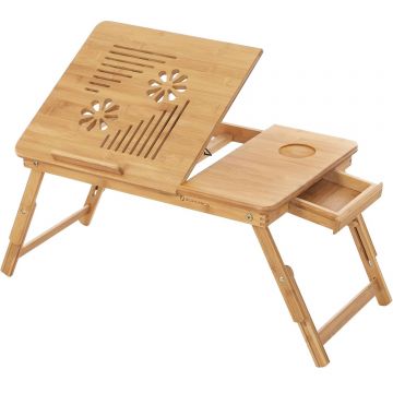 Masa de pat pentru laptop, plabila si reglabila, bambus, 55x35x29 cm, maro
