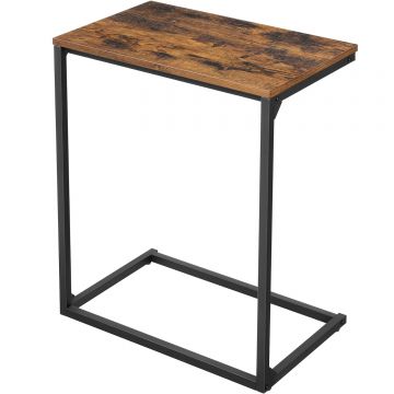 Masa laterala pentru laptop sau servire masa, stil industrial, 55x35x66cm, maro rustic si negru