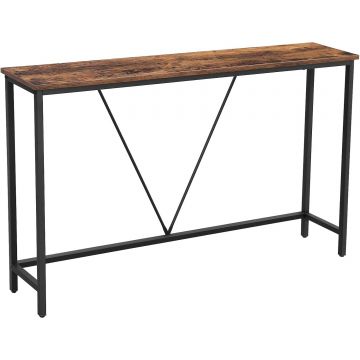 Masa tip consola cu cadru metalic, design industrial, 120x23x74 cm, maro rustic