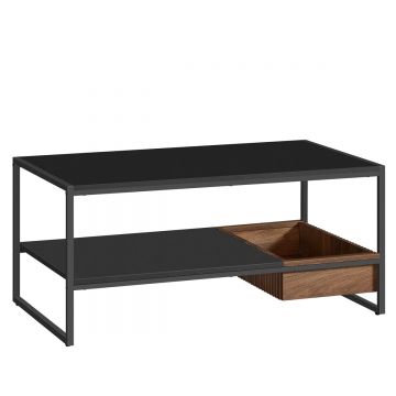Masuta cafea cu sertar si raft inferior, structura otel, 100x55x45 cm, negru
