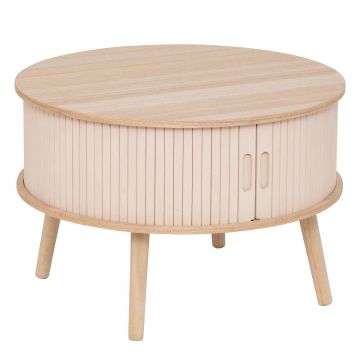 Masuta cafea rotunda Atmosphera Nysos cu usi glisante si raft, 60x40 cm, crem natur