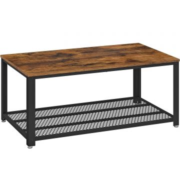 Masuta de cafea, cu cadru metalic, raft de depozitare, pentru living, 45x106x60cm, stil industrial, maro rustic
