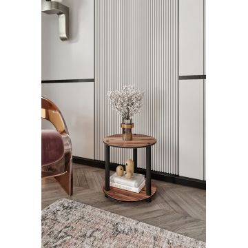 Masuta de cafea, Hanah Home, Bookcase 2 Layer Round, 34x38x34 cm, MDF , Maro