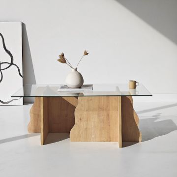 Masuta de cafea, Hanah Home, Canyon, 105x40x65 cm, Stejar Safir / Transparent