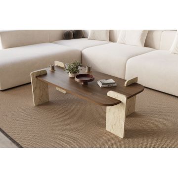 Masuta de cafea, Hanah Home, Leapiri, 120x35x60 cm, PAL, Travertin / Nuc